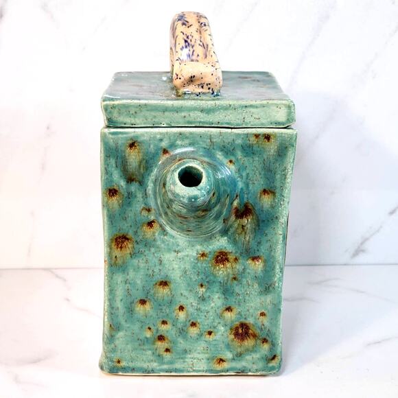 Handcrafted Studio Pottery Teapot–Signed Ceramic Engraved Tree & Building Design - Picture 4 of 9